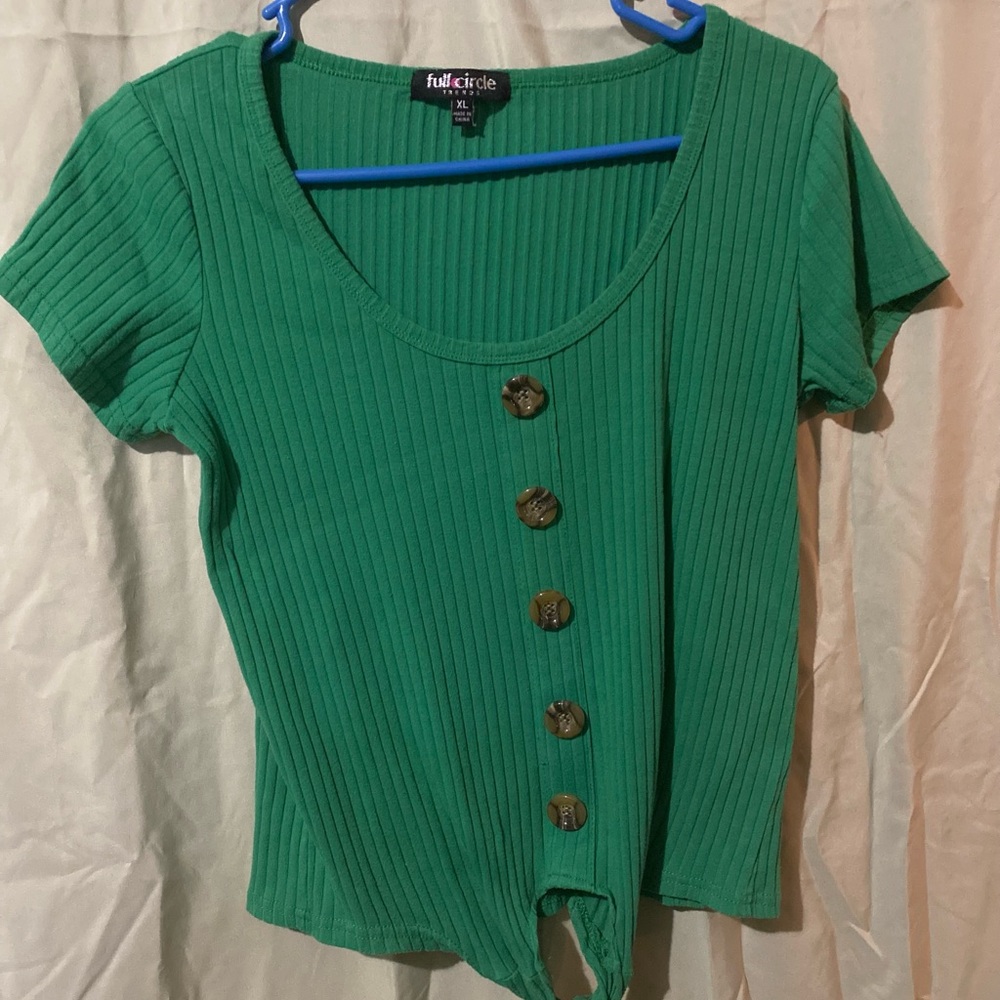 Full Circle Green Ribbed Button-Up Tee